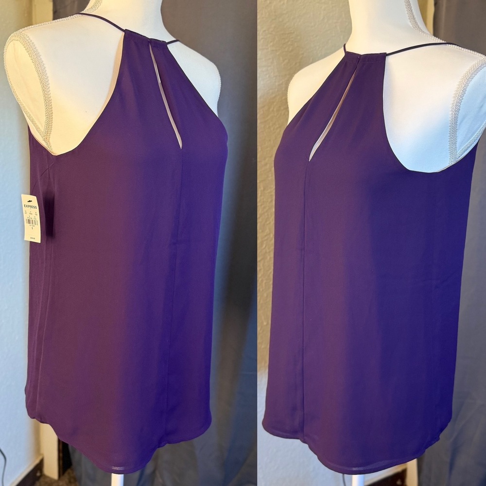 Express Womens Purple Halter Keyhole Neckline Camisole Top Small NWT - Picture 2 of 6